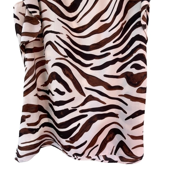 Cabi Zebra Print Ruffle Flutter Sleeve Blouse Style #3771 Brown Cream - Sz M - Picture 9 of 10